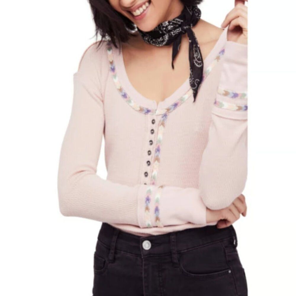 ✨FREE PEOPLE✨ Rainbow Thermal Tee - [Medium, Pink]